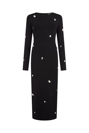 Allover Crystal Embroidered Midi Knit Dress DAVID KOMA | PF25DKKN03DBLACKSILVER